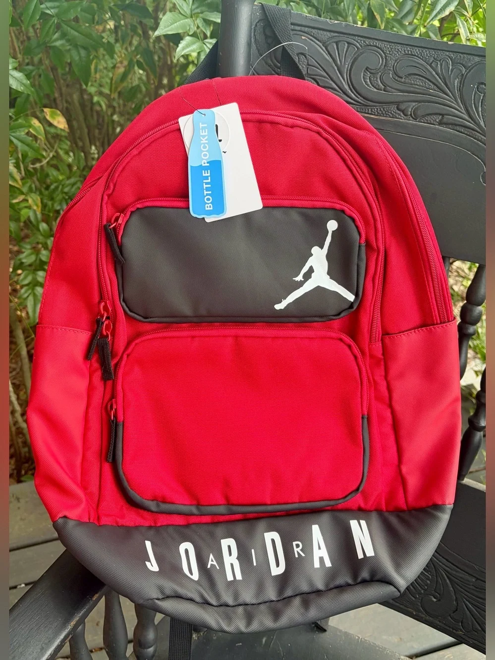 NWT JORDAN Red and Black Backpack - Fits up to a 15” laptop/water bottle holder